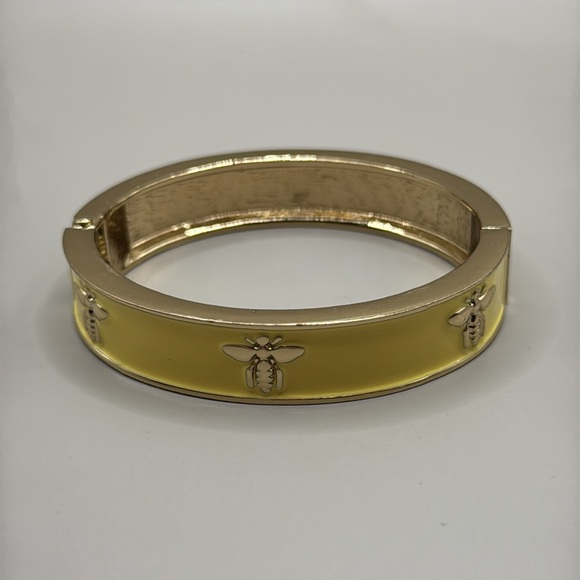 Vintage Gold Tone Yellow Enamel Bee Large Cuff Bangle Statement Bracelet - Picture 2 of 3